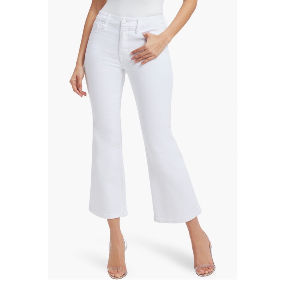 GOOD AMERICAN Good Leg Crop Mini Bootcut Jeans, White